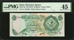 QATAR. Qatar Monetary Agency. 10 Riyals, ND (1973). P-3a. PMG Choice Extremely Fine 45.

Printed by BWC. Light circulation.

Estimate: $150.00-$200.00