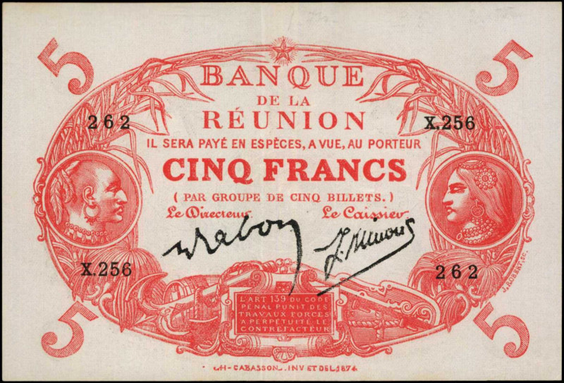 REUNION. Banque de la Reunion. 5 Francs, 1940. P-14. About Uncirculated.

Estima...