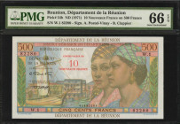 REUNION. De partment de la Reunion. 10 Nouveaux Francs, ND(1971). P-54b. PMG Gem Uncirculated 66 EPQ.

Signature combination of A. Postel-Vinay and B....