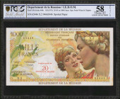 REUNION. De partment de la Reunion. 1000 Francs, ND (1971). P-55b. PCGS GSG Choice About Uncirculated 58 Details. Spotted Paper.

PCGS GSG comments "S...