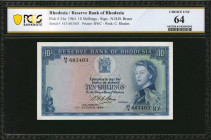 RHODESIA. Reserve Bank of Rhodesia. 10 Shillings, 1964. P-24a. PCGS Banknote Choice Uncirculated 64.

Printed by BWC. Watermark of C. Rhodes. Printed ...