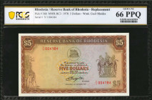RHODESIA. Reserve Bank of Rhodesia. 5 Dollars, 1978. P-36b. Replacement. PCGS Banknote Gem Uncirculated 66 PPQ.

Estimate: $100.00-$200.00