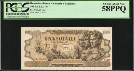 ROMANIA. Banca Nationale a Romaniei. 100 Lei, 1947. P-67a. PCGS Currency Choice About New 58 PPQ.

Estimate: $50.00-$100.00
