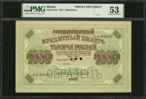 RUSSIA--PROVISIONAL GOVERNMENT. Provisional Government. 1000 Rubles, 1917. P-37s1. Specimen. PMG About Uncirculated 53.

Front Specimen. Lightly circu...