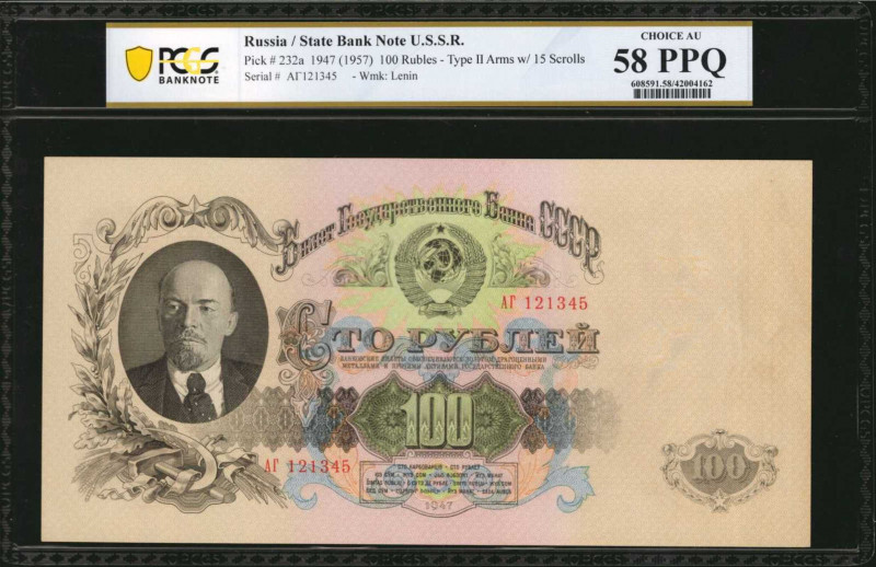 RUSSIA--U.S.S.R.. State Bank Note. 100 Rubles, 1947 (ND 1957). P-232a. PCGS Bank...
