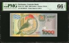 SURINAME. Lot of (5). Centrale Bank van Suriname. 1000 Gulden, 2000. P-151. Consecutive. PMG Gem Uncirculated 66 EPQ & Superb Gem Unc 67 EPQ.

Estimat...
