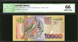 SURINAME. Centrale Bank. 10,000 Gulden, 2000. P-153. ICG Choice Uncirculated 66.

Estimate: $100.00-$200.00