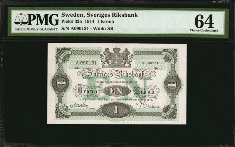 SWEDEN. Lot of (3). Sveriges Riksbank. 1 Krona, 1914. P-32a. Consecutive. PMG Ch...