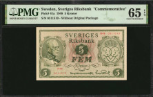 SWEDEN. Sveriges Riksbank. 5 Kronor, 1948. P-41a. PMG Gem Uncirculated 65 EPQ.

Commemorative. Without original package. Gem.

Estimate: $50.00-$100.0...