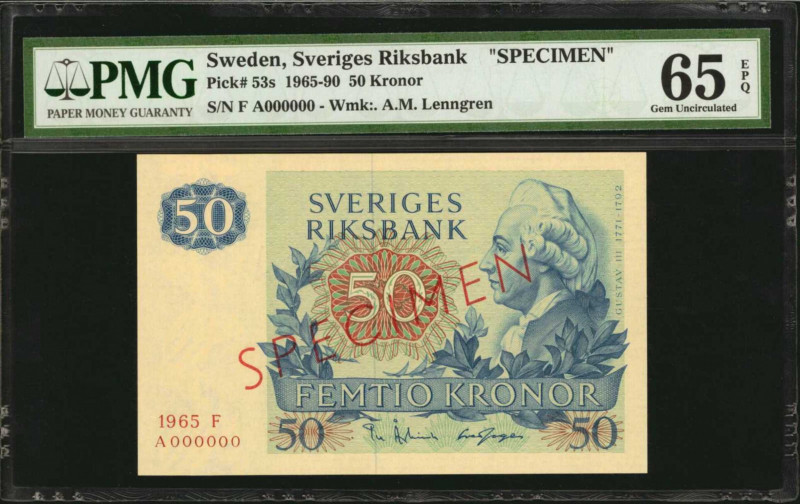 SWEDEN. Sveriges Riksbank. 50 Kronor, 1965-90. P-53s. Specimen. PMG Gem Uncircul...