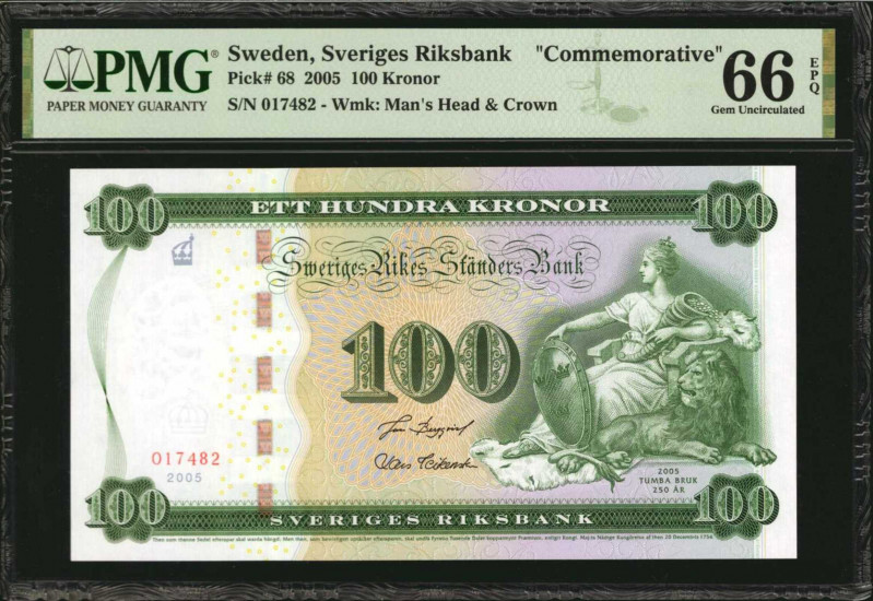 SWEDEN. Sveriges Riksbank. 100 Kronor, 2005. P-68. PMG Gem Uncirculated 66 EPQ.
...