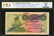 SYRIA. Banque de Syrie et du Liban. 1 Livre, 1939. P-40b. PCGS Banknote Very Fine 25.

"Syrie" overprint & Violet Type A overprint. PCGS Banknote comm...