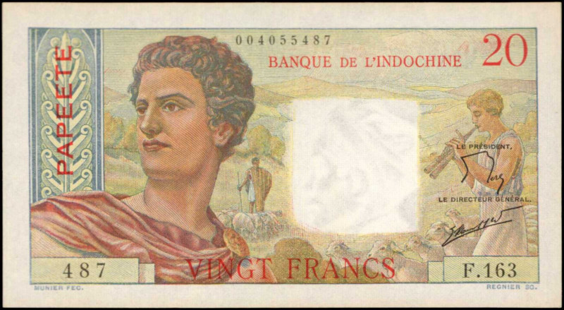 TAHITI. Banque de L'Indo-Chine. 20 Francs, ND. P-21b. About Uncirculated.

Estim...