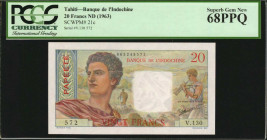 TAHITI. Banque de L'Indo-Chine. 20 Francs, ND (1963). P-21c. PCGS Currency Superb Gem New 68 PPQ.

Estimate: $150.00-$250.00