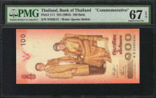 THAILAND. Bank of Thailand. 100 Baht, ND (2004). P-111. Commemorative. PMG Superb Gem Uncirculated 67 EPQ.

A commemorative 100 Baht note found in a h...