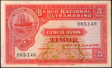 TIMOR. Banco Nacional Ultramarino. 5 Avos, 1940. P-12. Very Fine.

Estimate: $100.00-$200.00