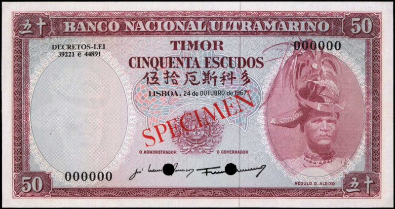 TIMOR. Banco Nacional Ultramarino. 50 Escudos, 1967. P-27ct. Color Trial Specime...