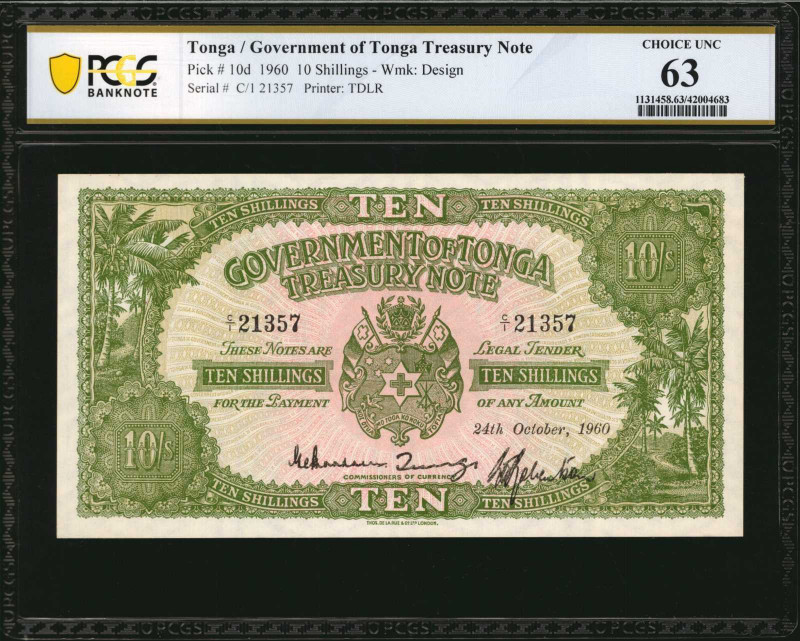 TONGA. Government of Tonga Treasury Note. 10 Shillings, 1960. P-10d. PCGS Bankno...