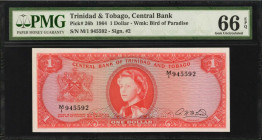 TRINIDAD & TOBAGO. Central Bank of Trinidad and Tobago. 1 Dollar, 1964. P-26b. PMG Gem Uncirculated 66 EPQ.

Watermark of Bird of Paradise. Signature ...