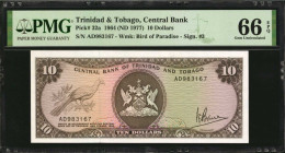 TRINIDAD & TOBAGO. Central Bank of Trinidad and Tobago. 10 Dollars, 1964 (ND 1977. P-32a. PMG Gem Uncirculated 66 EPQ.

Estimate: $100.00-$200.00