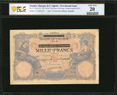 TUNISIA. Banque de L'Algérie. 1000 Francs on 100 Francs, 1892 (1942-43). P-31. PCGS Banknote Very Fine 20.

Provisional issue. German occupation WWII....
