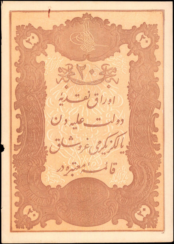 TURKEY. Banque Imperiale Ottomane. 20 Kurus, 1877. P-49c. Extremely Fine.

A rus...