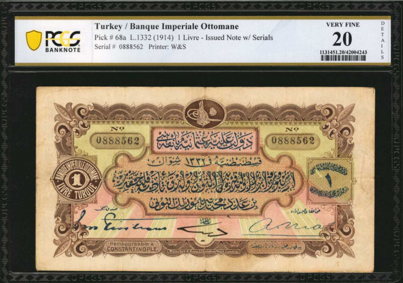 TURKEY. Banque Imperiale Ottomane. 1 Livre, 1914. P-68a. PCGS Banknote Very Fine...