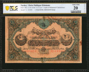 TURKEY. De tte Publique Ottomane. 2 1/2 Livres, 1918. P-108c. PCGS Banknote Very Fine 20 Details. Rust, Edge Splits. Adhesive Residue.

Toughra of Muh...