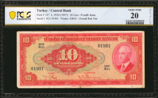 TURKEY. Turkiye Cumhuriyet Merkez Bankasi. 10 Lira, 1930 (1947). P-147. PCGS Banknote Very Fine 20 Details. Small Tape Repair.

PCGS Banknote comments...