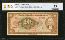 TURKEY. Turkiye Cumhuriyet Merkez Bankasi. 10 Lira, 1930 (1948). P-148. PCGS Banknote Very Fine 25.

PCGS Banknote comments "Minor Foreign Substance."...