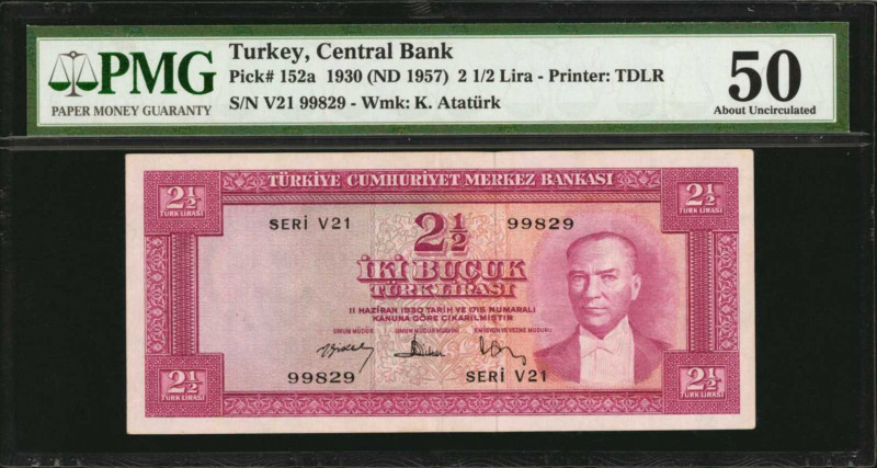 TURKEY. Turkiye Cumhuriyet Merkez Bankasi. 2 1/2 Lira, 1930 (ND 1957). P-152a. P...