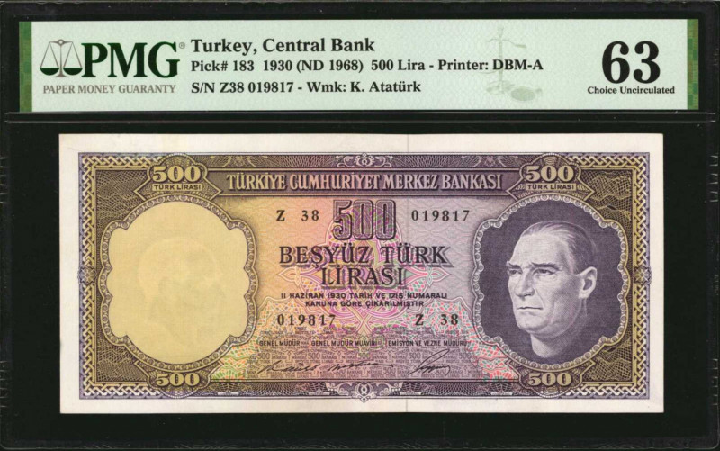 TURKEY. Turkiye Cumhuriyet Merkez Bankasi. 500 Lira, 1930 (ND 1968). P-183. PMG ...
