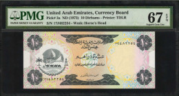 UNITED ARAB EMIRATES. United Arab Emirates Currency Board. 10 Dirhams, ND (1973). P-3a. PMG Superb Gem Uncirculated 67 EPQ.

A wonderful example of th...