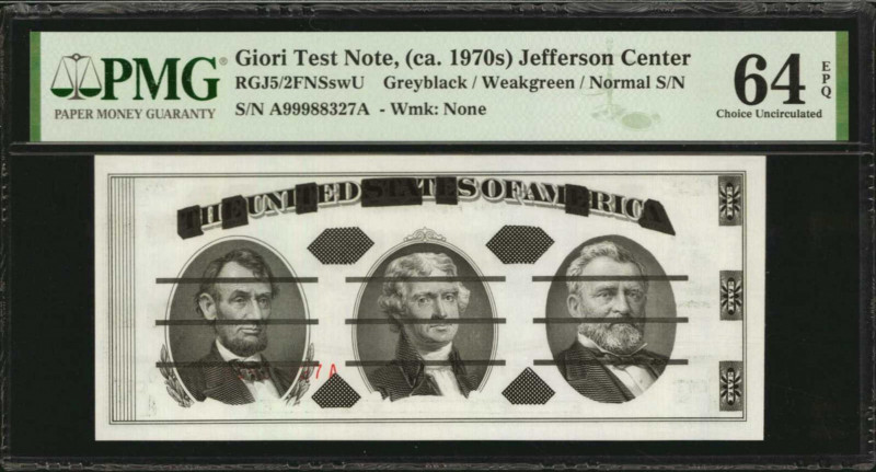 UNITED STATES. Giori Test Note. (ca. 1970s). PMG Choice Uncirculated 64 EPQ.

Es...