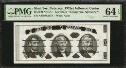 UNITED STATES. Giori Test Note. (ca. 1970s). PMG Choice Uncirculated 64 EPQ.

Estimate: $100.00-$150.00