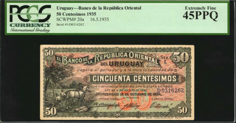 URUGUAY. Banco de la Republica Oriental. 50 Centesimos, 1935. P-20a. PCGS Curren...