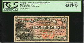 URUGUAY. Banco de la Republica Oriental. 50 Centesimos, 1935. P-20a. PCGS Currency Extremely Fine 45 PPQ.

Very colorful and fully original.

Estimate...