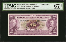 VENEZUELA. Banco Central de Venezuela. 10 Bolivares, ND (1960-66). P-42s. Specimen. PMG Superb Gem Uncirculated 67 EPQ.

Estimate: $75.00-$125.00