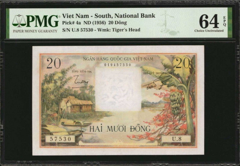 VIETNAM, SOUTH. National Bank. 20 Dong, ND (1956). P-4a. PMG Choice Uncirculated...