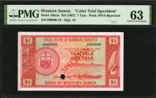 WESTERN SAMOA. Bank of Western Samoa. 1 Tala, ND (1967). P-16bcts. Color Trial Specimen. PMG Choice Uncirculated 63.

Signature 2. PMG comments "Previ...