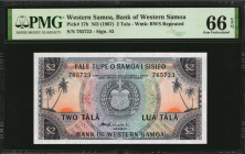 WESTERN SAMOA. Bank of Western Samoa. 2 Tala, ND (1967). P-17b. PMG Gem Uncirculated 66 EPQ.

Estimate: $50.00-$100.00