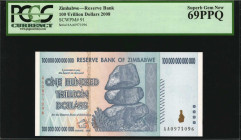 ZIMBABWE. Reserve Bank. 100 Trillion Dollars, 2008. P-91. PCGS Currency Superb Gem New 69 PPQ.

A nearly perfect grade is found on this ultra high den...