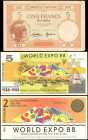 MIXED LOTS. Australia & New Caledonia Lot of (3). Mixed Banks. 5 Francs, 2 & 5 Expo Dollars, Mixed Dates. P-36b & Unlisted. Very Fine & About Uncircul...