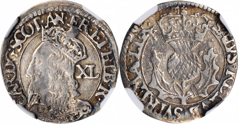 SCOTLAND. 40 Pence, ND (1637-42). Edinburgh Mint; mm: -/F above crown. Charles I...