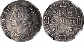 SCOTLAND. 1/4 Dollar (Merk), 1680. Edinburgh Mint; mm: F. Charles II. NGC VF-30.

S-5620; KM-110.1. Weight: 6.33 gms. Second Coinage. Well centered on...
