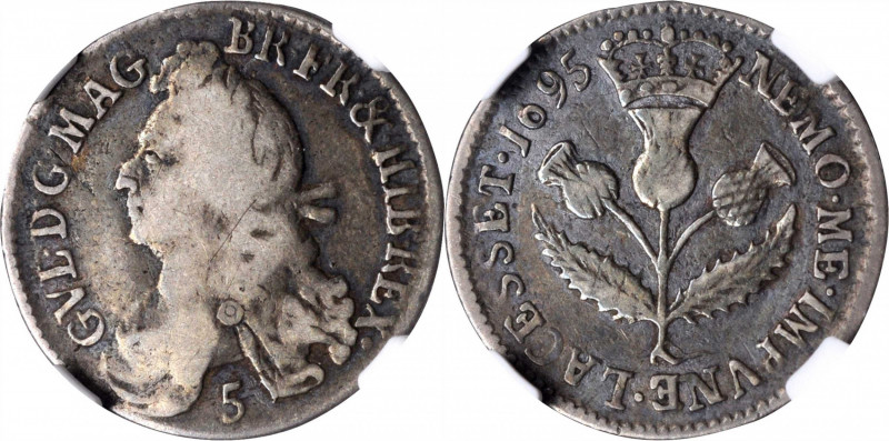 SCOTLAND. 5 Shillings, 1695. Edinburgh Mint. William II. NGC F-12.

S-5688; KM-1...