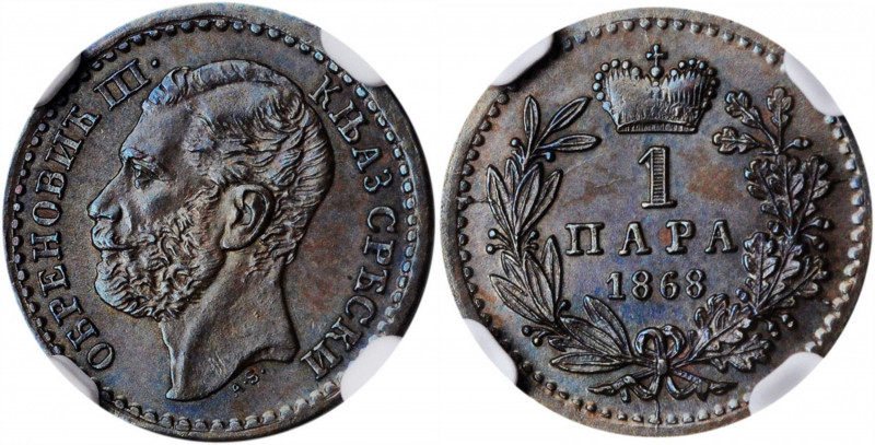 SERBIA. Para, 1868. Obrenovich Michael III. NGC MS-64 Brown.

KM-1.2. Serbia spe...