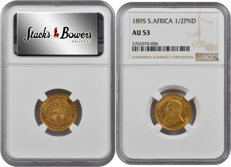 SOUTH AFRICA. 1/2 Pond, 1895. NGC AU-53.

Fr-3; KM-9.2. A wholesome coin with fr...