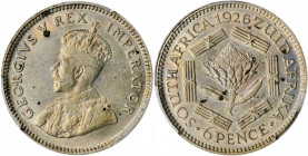 SOUTH AFRICA. 6 Pence, 1926. PCGS AU-55 Gold Shield.

KM-16.2. A well struck coin with pleasing, light iridescent toning on both sides, and a few dark...