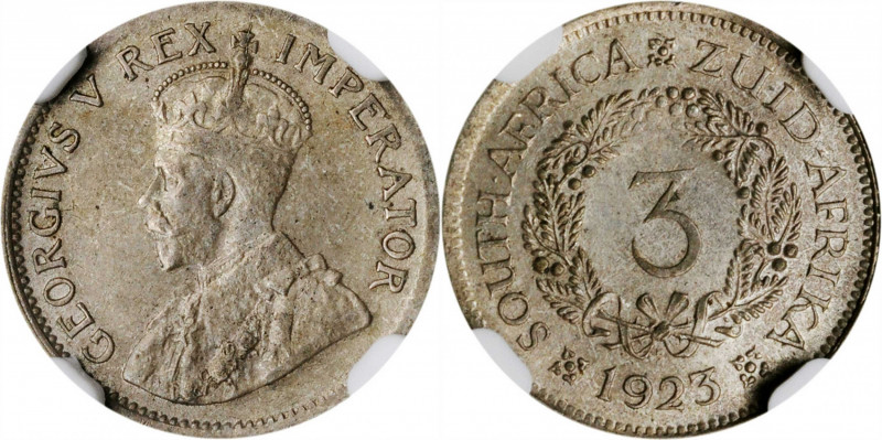 SOUTH AFRICA. 3 Pence, 1923. NGC MS-61.

KM-15a. A nicely struck little coin wit...